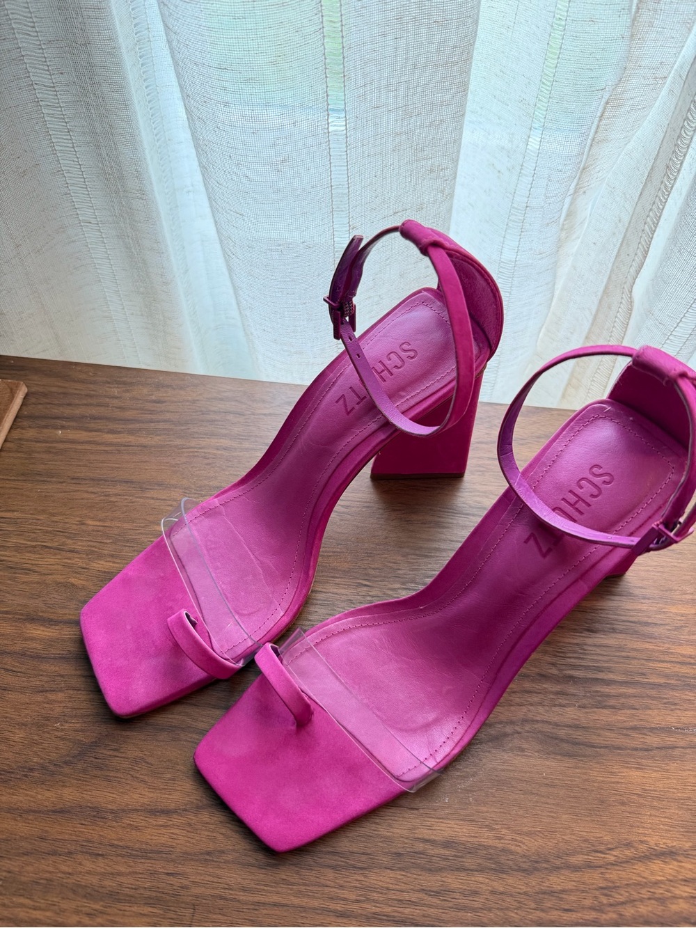 SCHUTZ Hot Pink Block Heel Ankle Strap Sandals